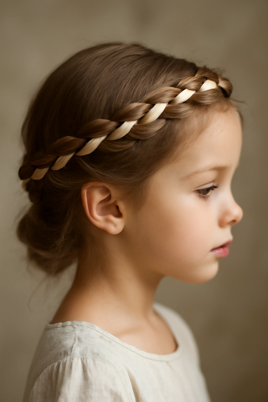 10 Braided Crown Hairstyles Every Flower Girl Needs 3 Two-strand twists forming a crown with a ribbon woven through around a child's head