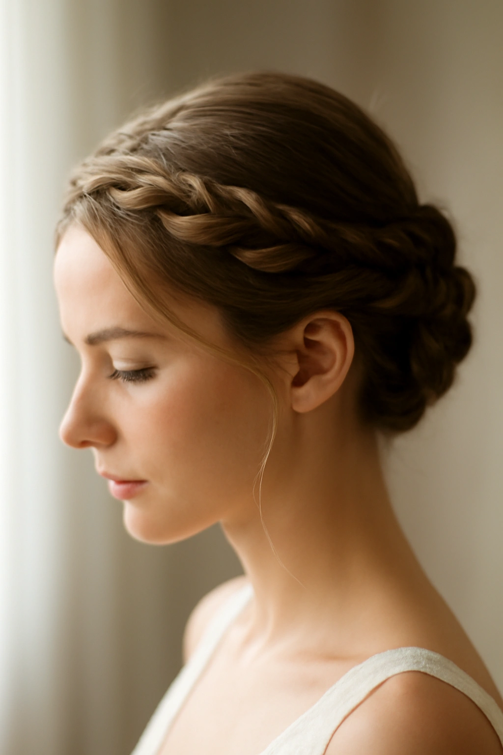 18 Wedding Styles From Polished Updos to Soft Waves 4 Twisted crown hairstyle with two spiraling twists around the crown