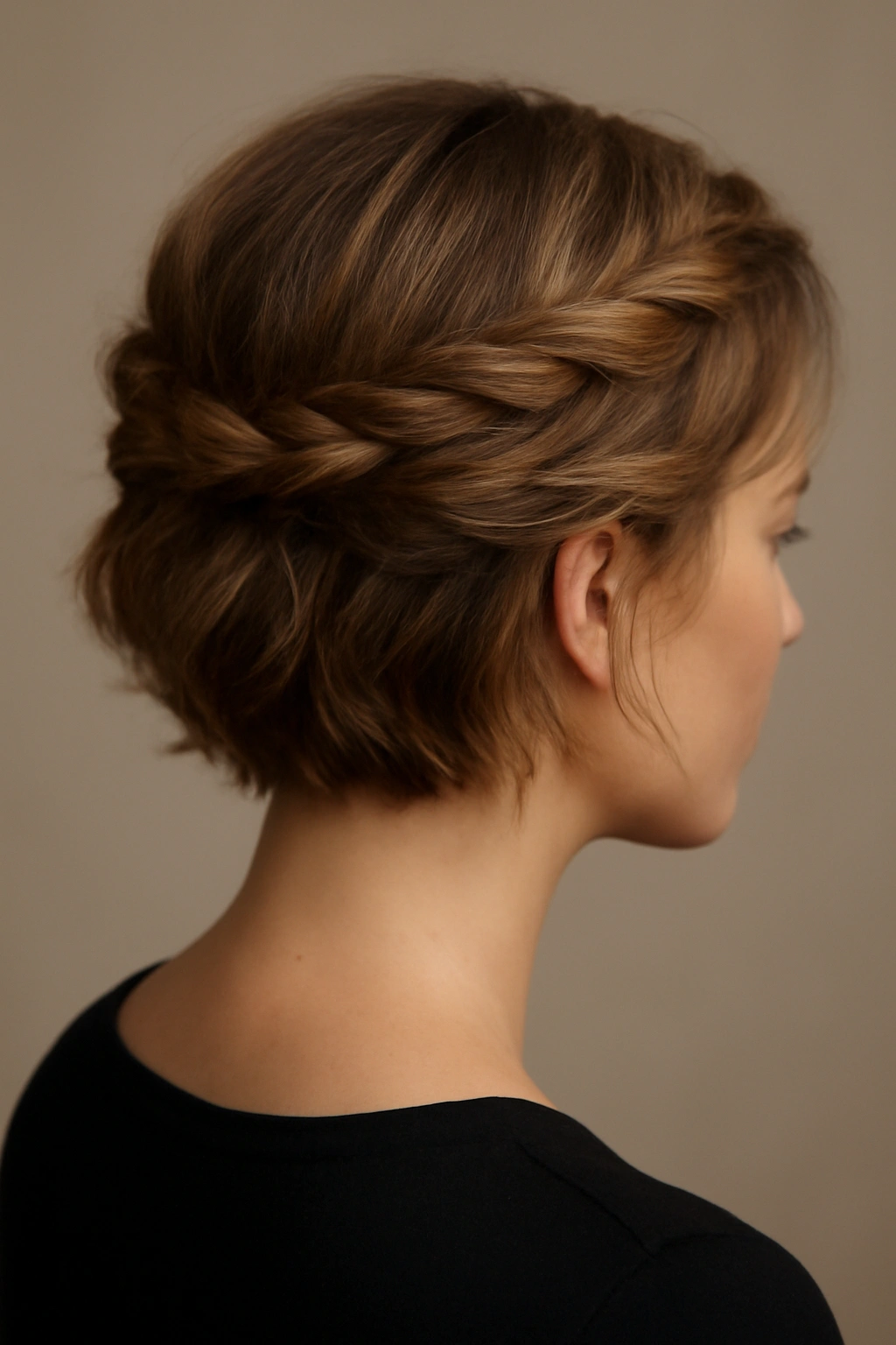10 Graduation Day Hairstyles for Short-Haired Women 5 Twisted crown updo on short hair with soft loose pieces.