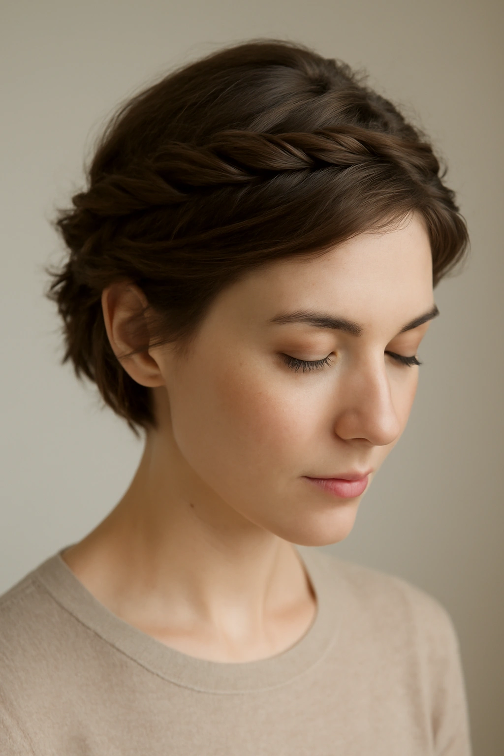 15 Easy Short Hair Updos That Work for Any Occasion 3 Twisted crown hairstyle with halo twists around the head