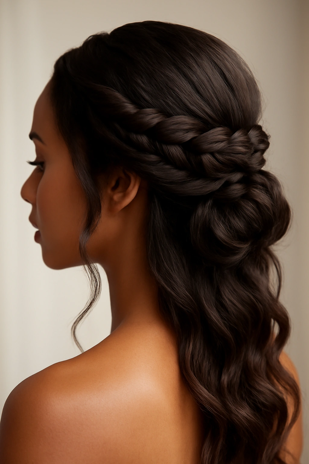12 Stunning Bridal Hairstyles for Black Women 3 Two thick twists form a crown with loose waves cascading down.