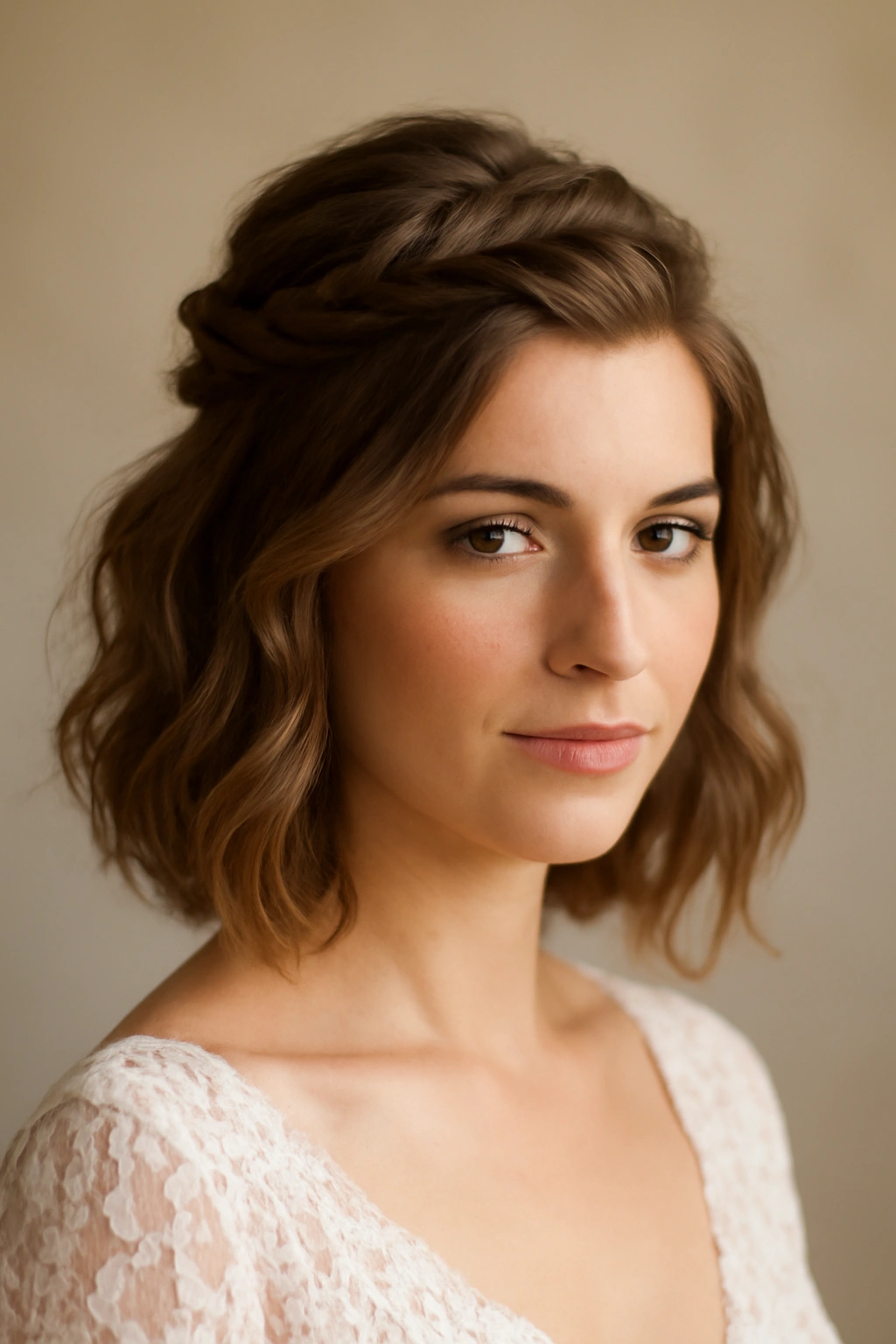 12 Bridal Updos Every Short-Haired Bride Should Try 11 Twisted front crown with loose waves for a bridal half-up style