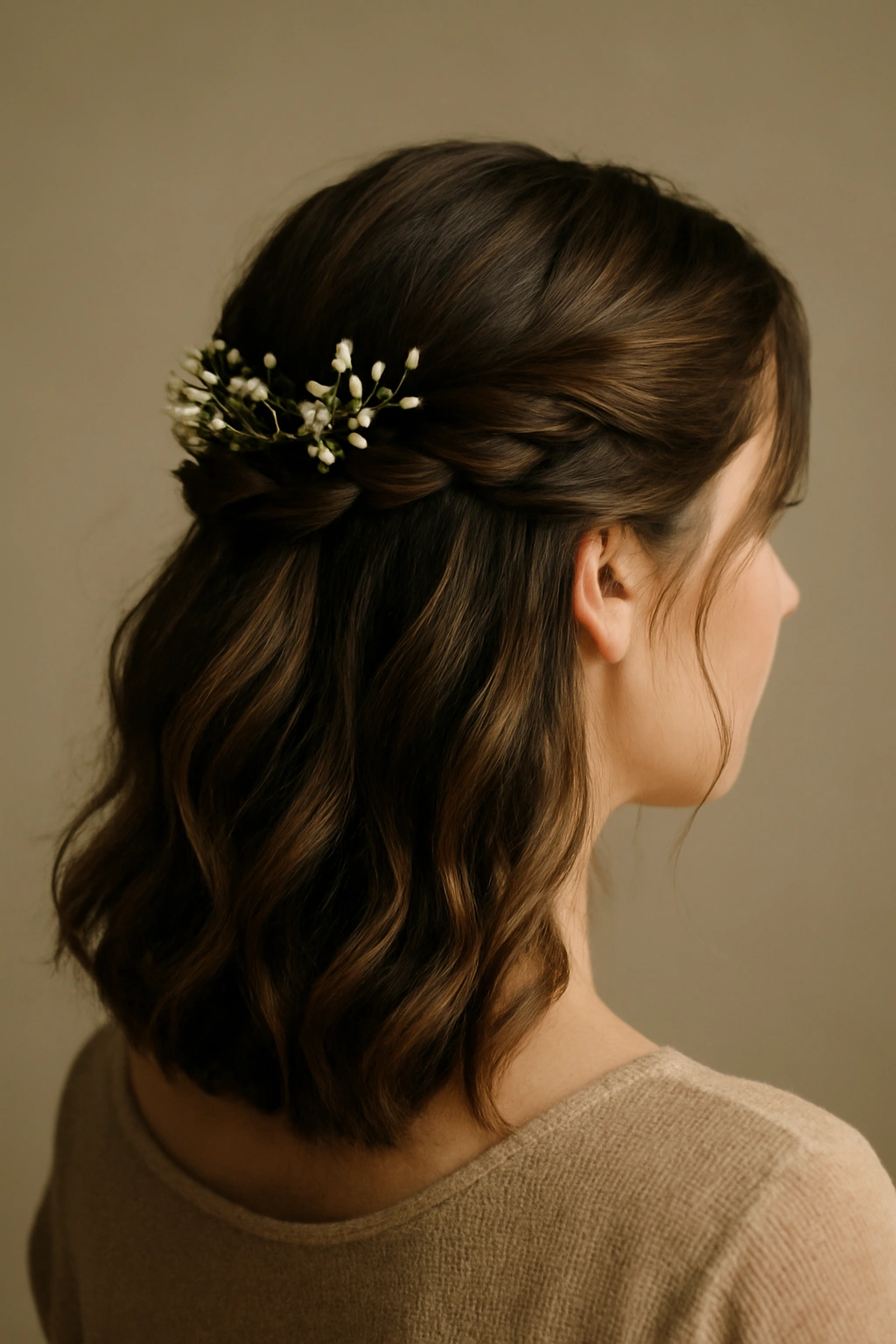 12 Adorable Homecoming Hairstyles for Medium Hair 5 Twisted half-up hairstyle with baby's breath accents