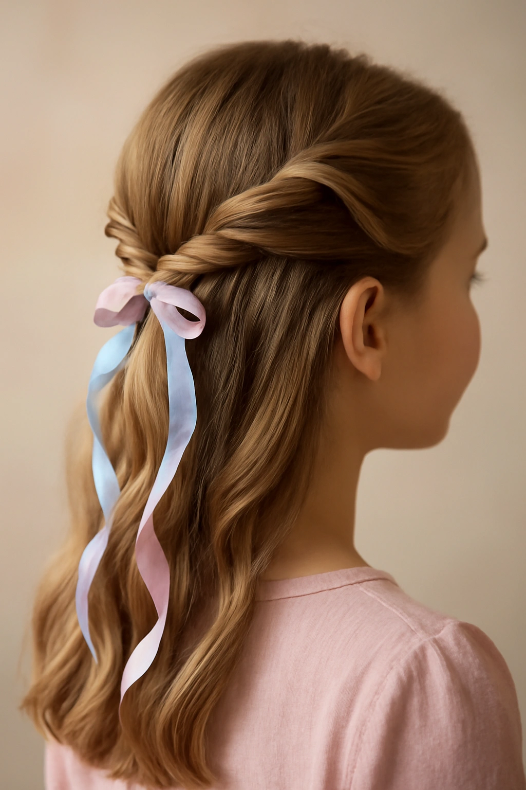 12 Sweet Easter Hairstyles Your Little Girl Needs 3 Twisted half-up hairstyle with pastel ribbons