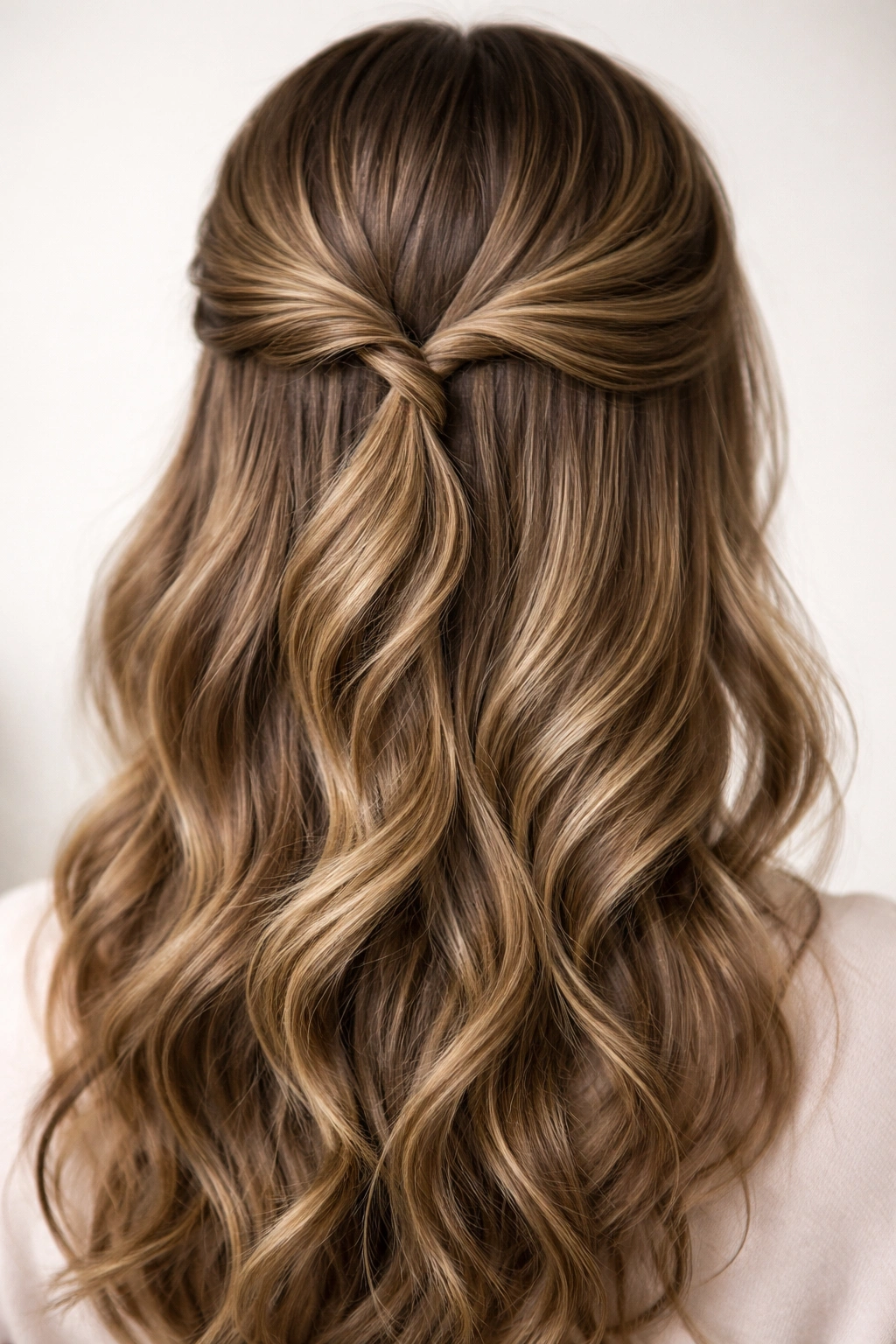 Twisted half-up hairstyle secured at the back