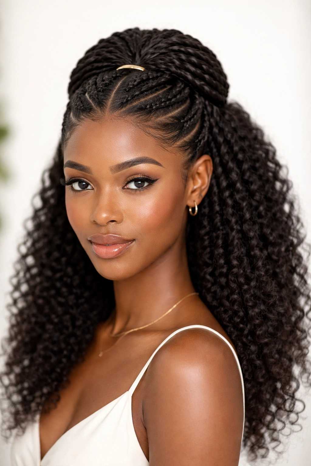 Two-strand twists forming a crisp half-up hairstyle with clean lines.