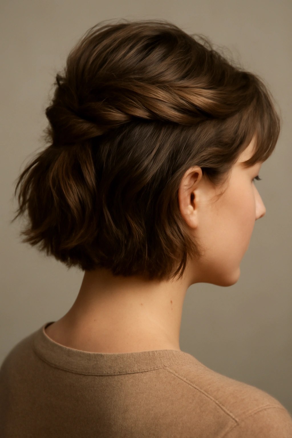 10 Half Up Styles for Short Hair You Can Try Today 3 Three-quarter view of twisted half-up hairstyle with volume