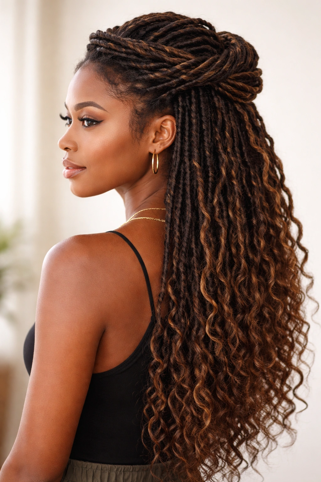 8 Goddess Loc Styles For Medium And Long Hair 3 Half-up twisted locs with the rest flowing down