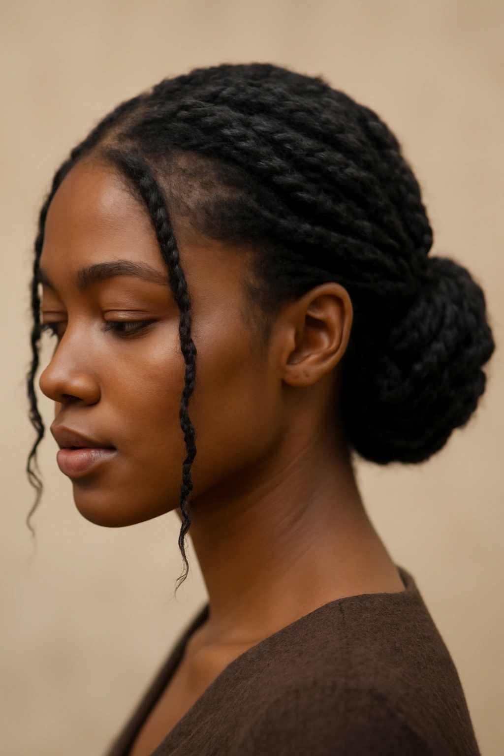 10 Elegant Low Bun Styles for Black Women to Try 3 Twisted low bun with loose front twists framing the face