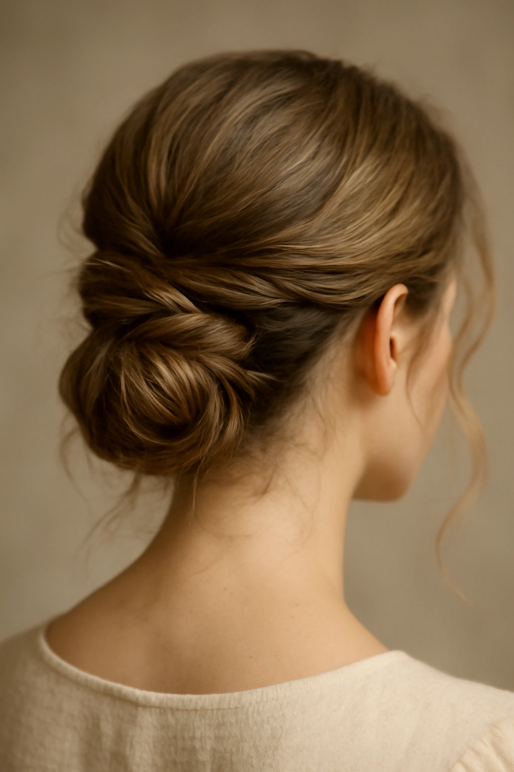 25 Wedding Hairstyles From Pixie Cuts to Long Waves 23 Close-up of twisted low knot hairstyle at the nape