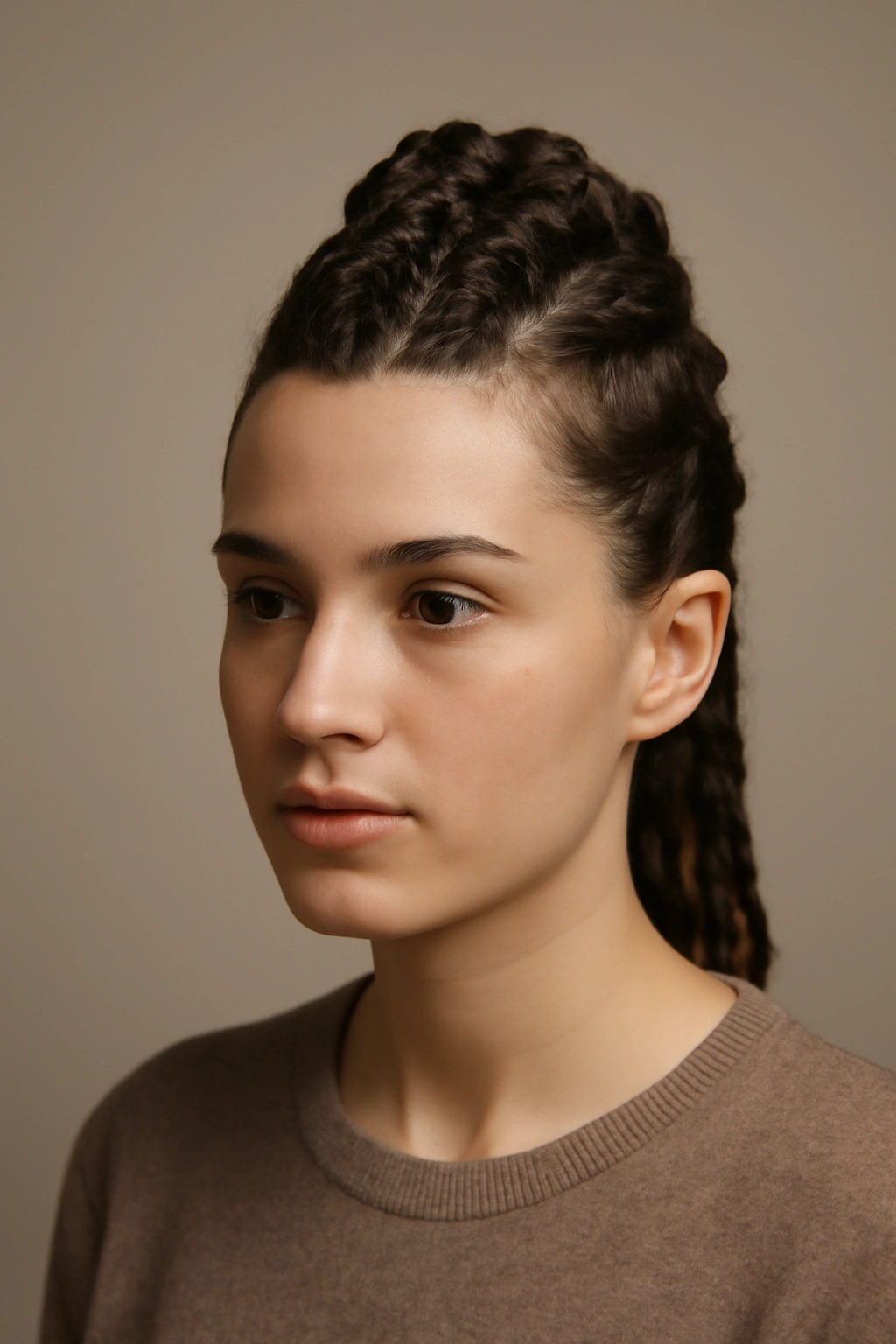 Rope-like twisted mohawk along the center of the head