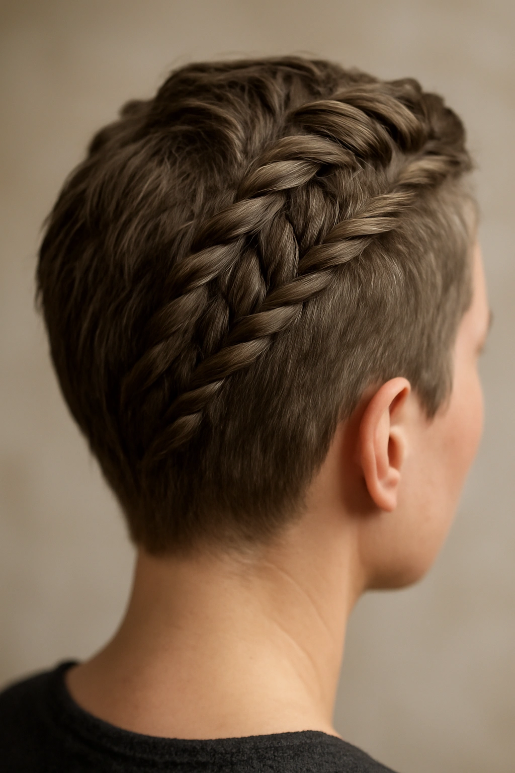 Two-strand twists forming a Norse-inspired braid on short hair