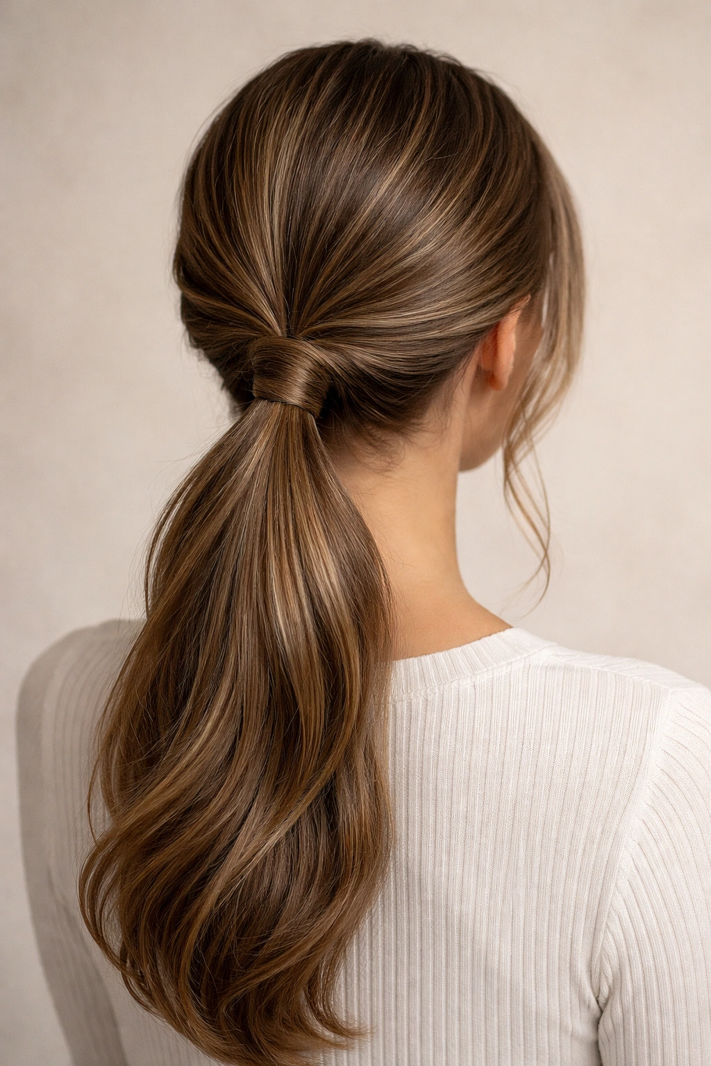 Low twisted ponytail with side twists at the nape