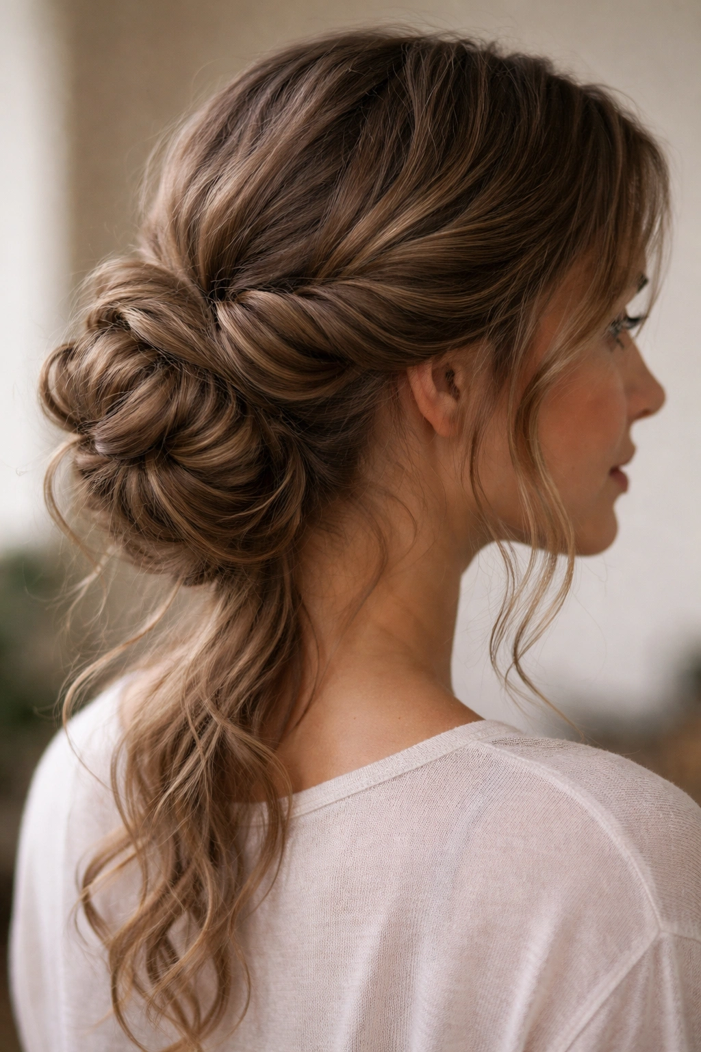 12 Easy Everyday Hairstyles For Naturally Wavy Hair 6 Twisted side bun with weave patterns against waves
