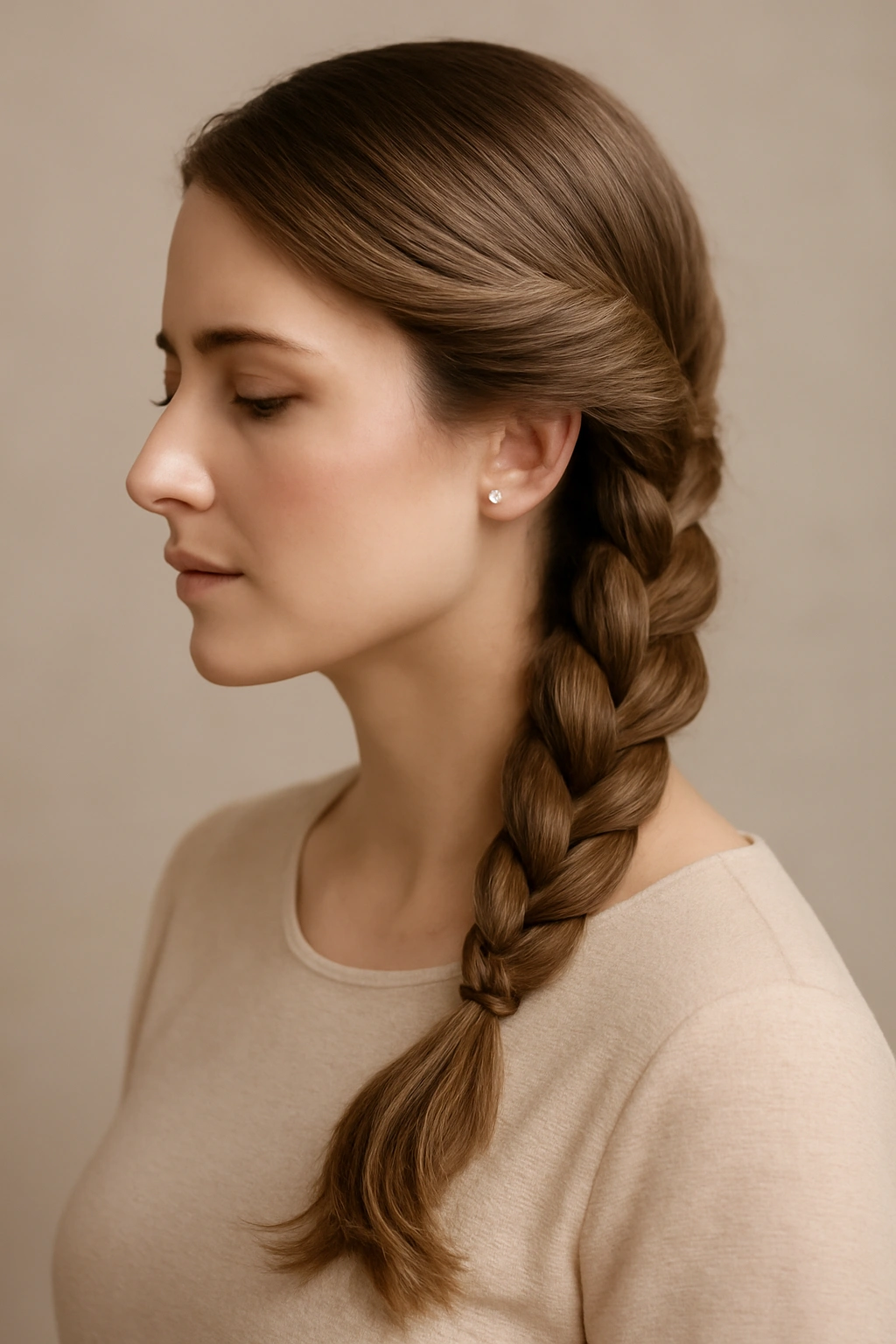 Side ponytail with an integrated braid and twists for a sophisticated look