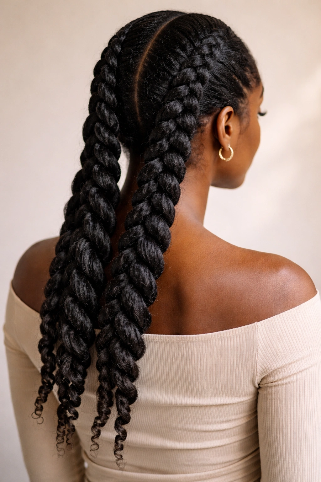 10 Two Braid Natural Styles Black Women Love 8 Back view of a woman with two-strand twists cascading down the back, natural texture