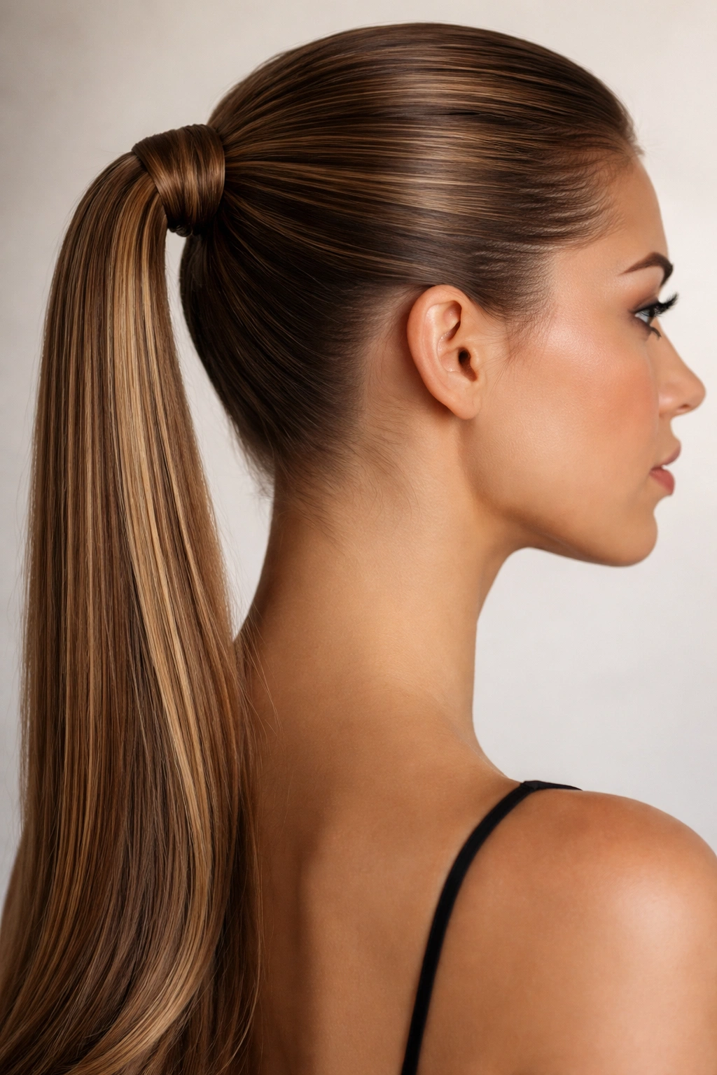 25 Slick Back Ponytail Styles for a Chic, Polished Look 9 Slicked ponytail with a twisted wrap around the base.