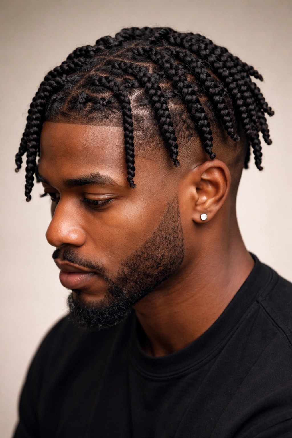Two-strand twists on top with fade on the sides