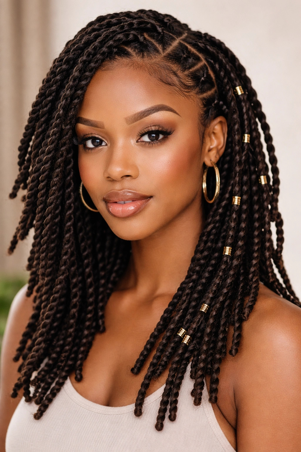 Close-up of two-strand twists creating a protective hairstyle base