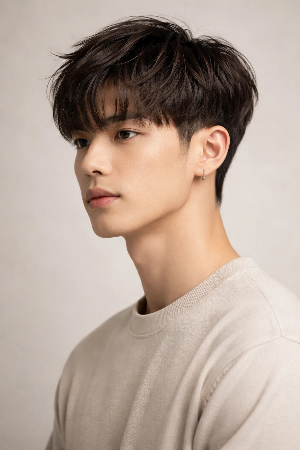 Close-up portrait of a man with a Two-Block Cut featuring long top and tapered sides