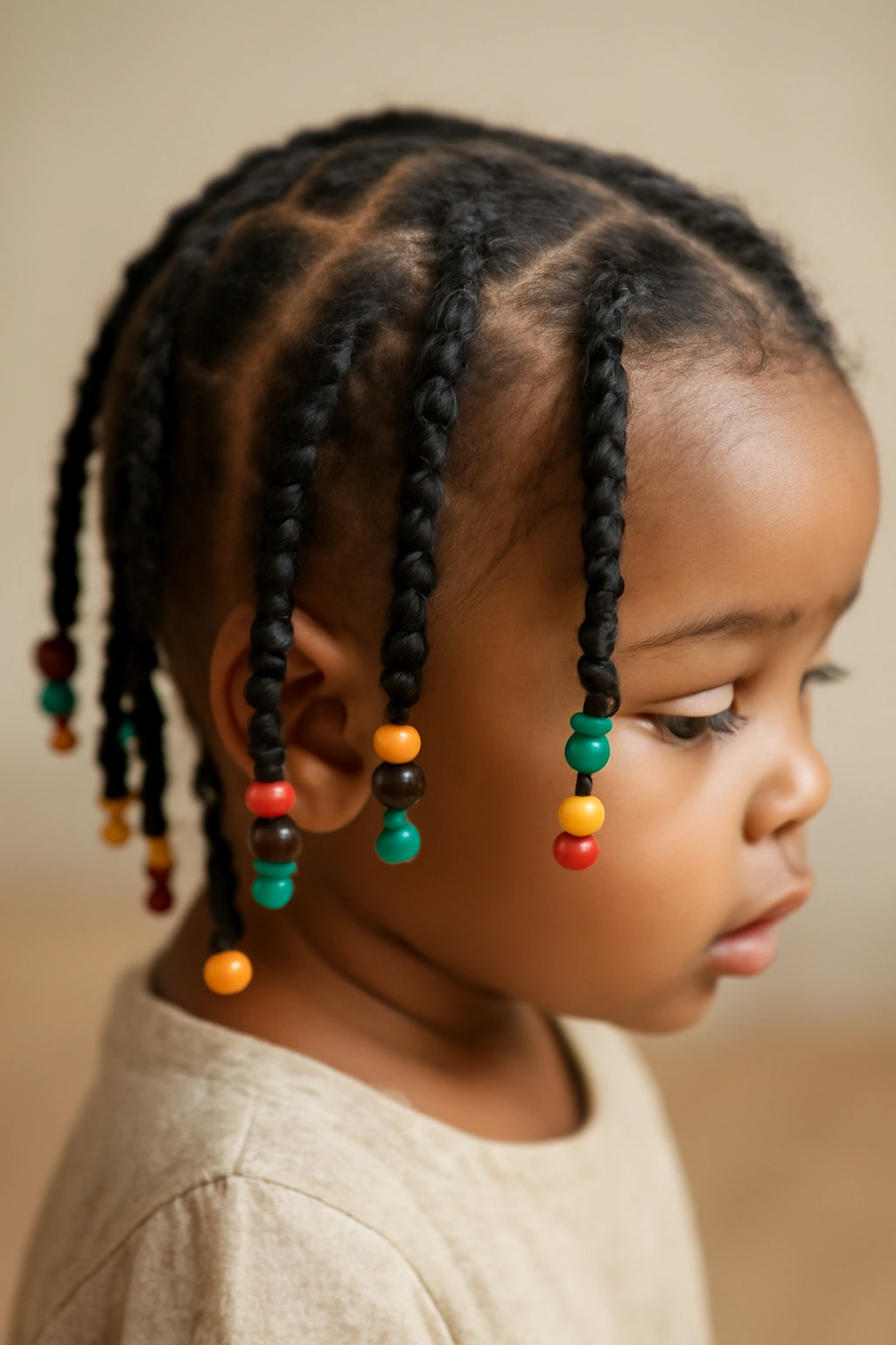 12 Cute Beaded Hairstyles Your Toddler Will Love 2 Close-up of toddler's head with two-strand twists and beads