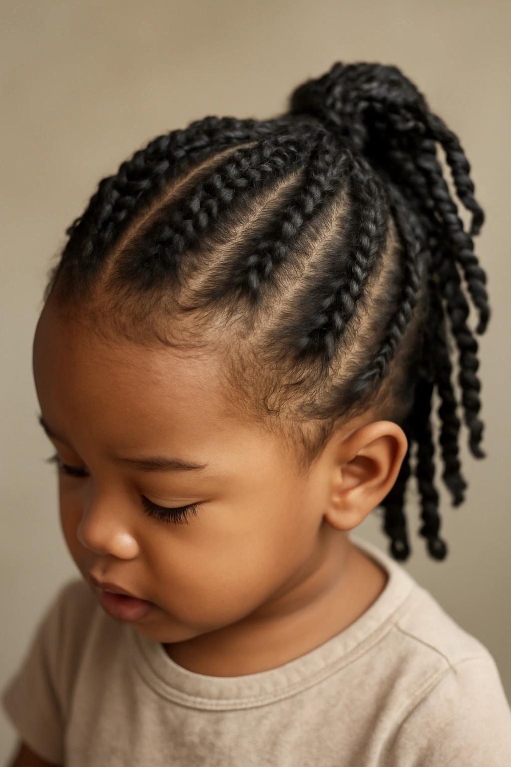 12 Beautiful Braided Hairstyles for Black Toddlers 3 Close-up of toddler with two-strand twists in a neat pattern