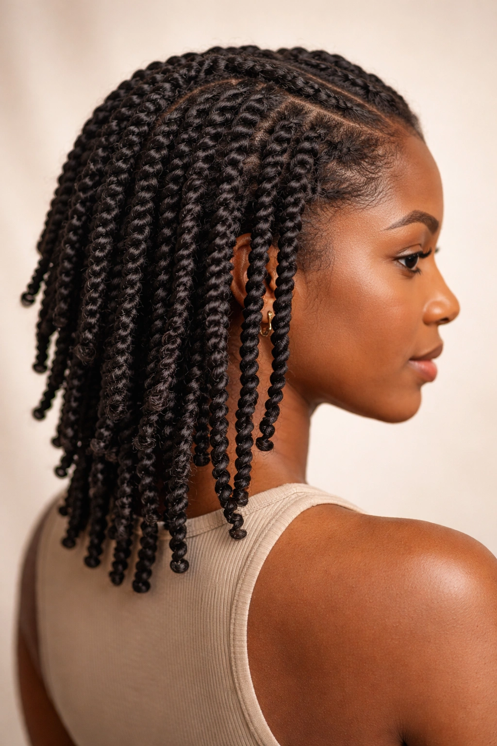Close-up of two-strand twists showing defined texture on natural hair