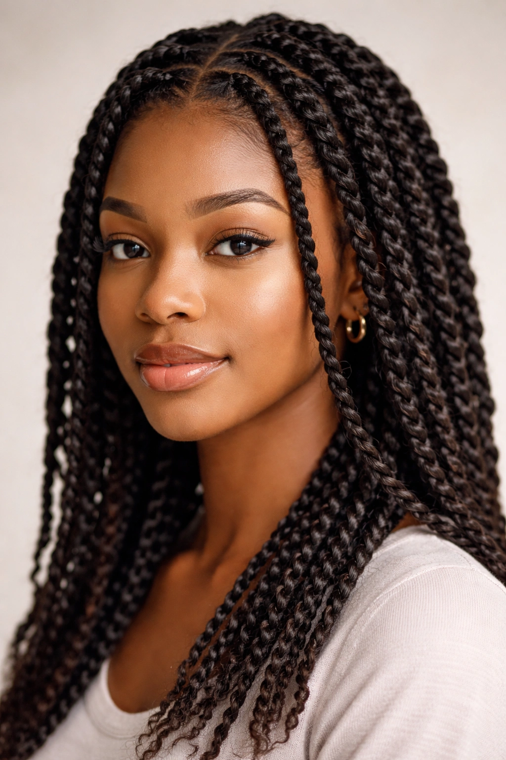 Close-up of two-strand twists along the scalp
