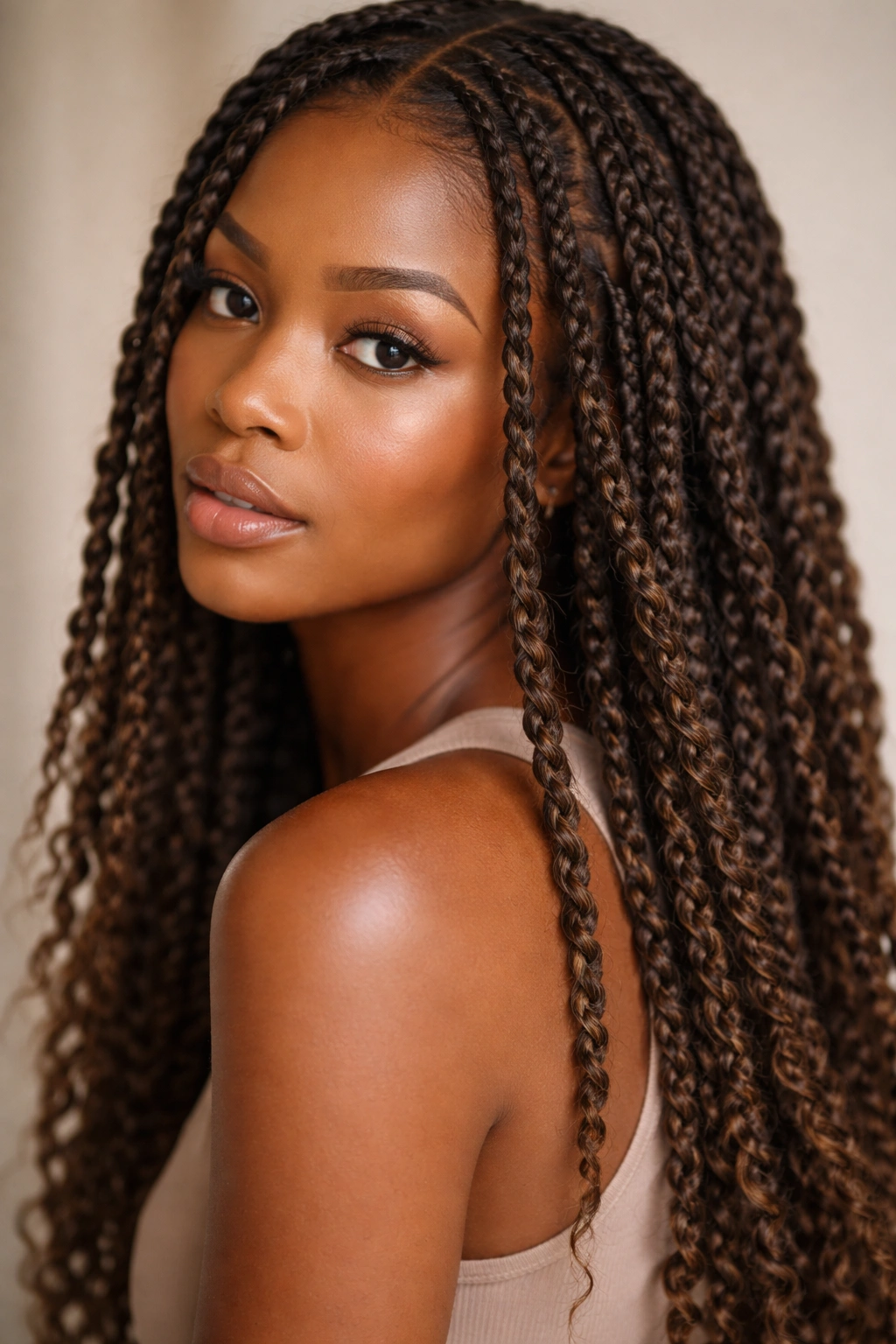 Close-up of two-strand twist knotless hairstyle with texture