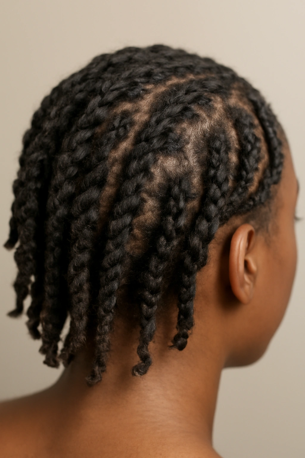 18 Dreadlock Styles Sorted From Short to Long 2 Close-up of 3-6 inch two-strand twist locs showing spiral pattern