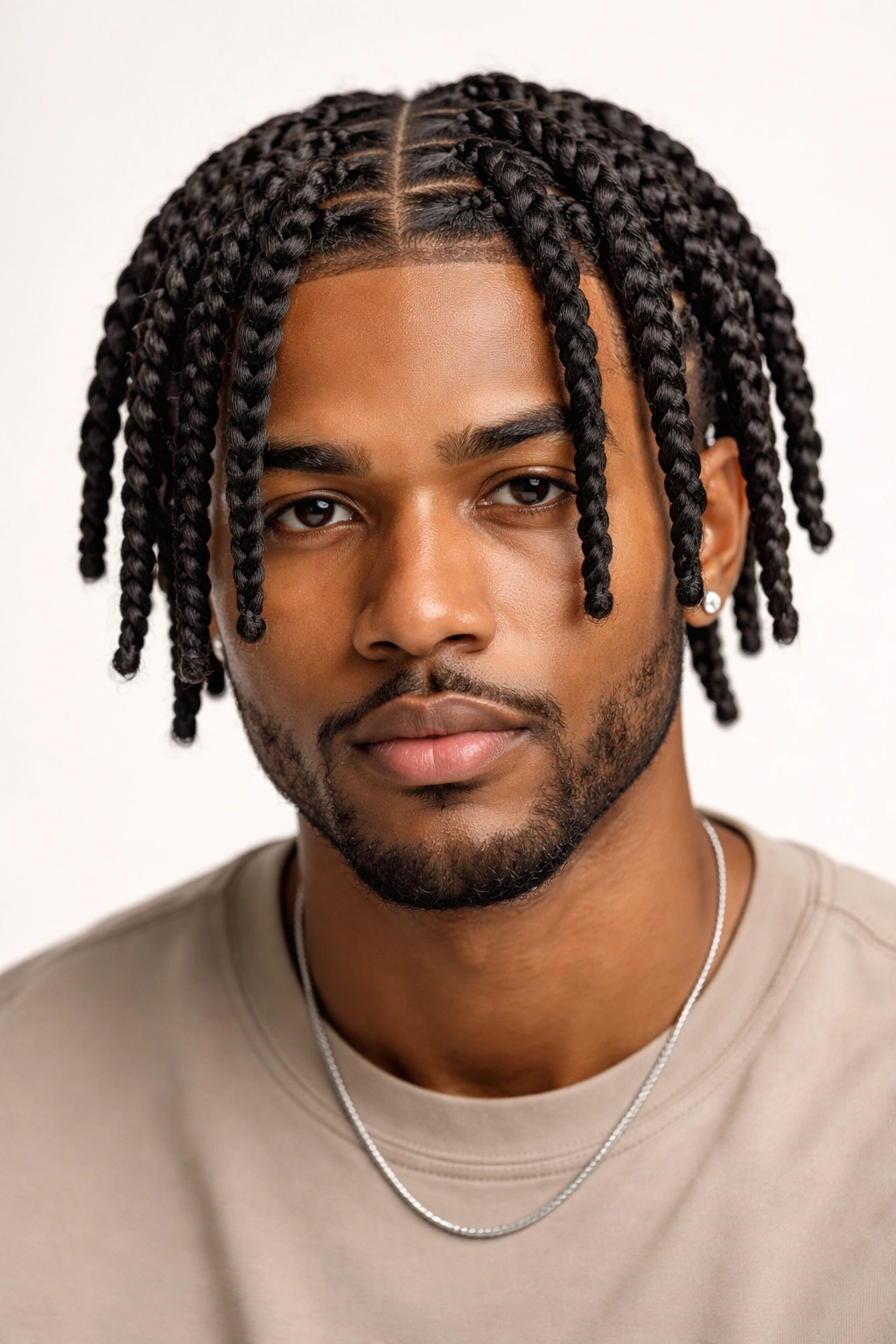 Close-up of a man with two-strand twists from roots to tips