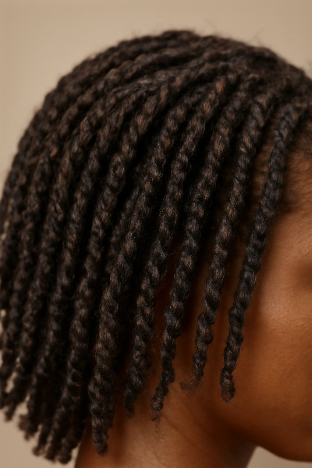 15 Micro Braid Styles for Short, Medium, or Long Hair 3 Close-up of two-strand twist micros with soft texture.