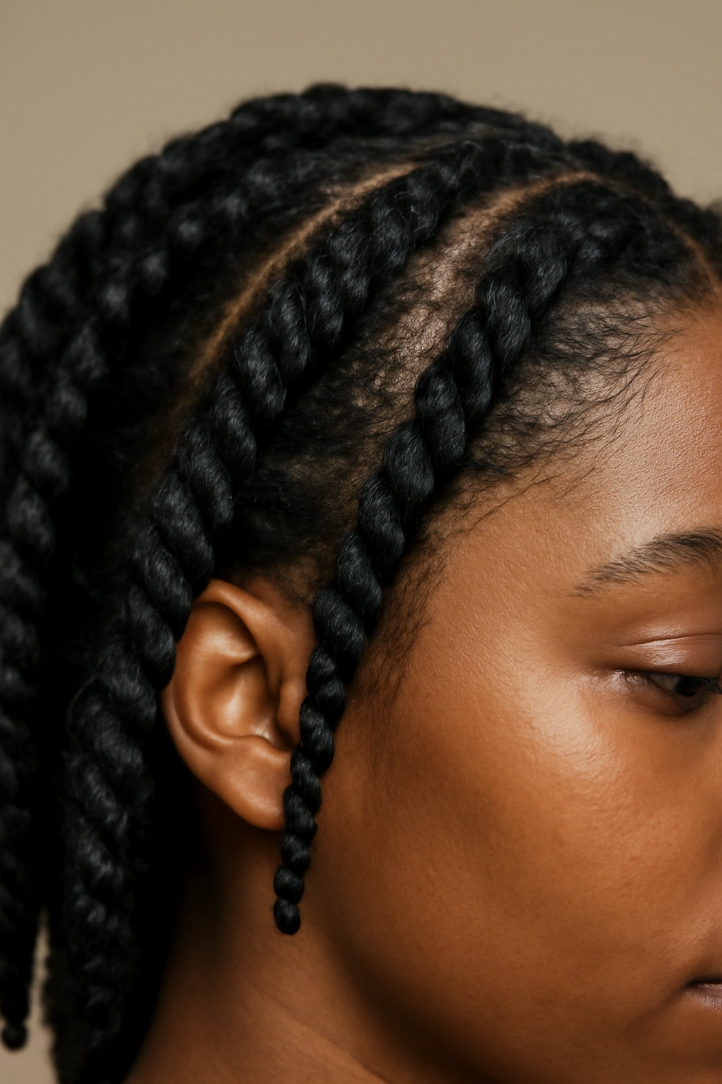 20 Hairstyles for Black Women Sorted by Hair Texture 9 Close-up of two-strand twists on natural hair showing defined pattern; protective hairstyle.