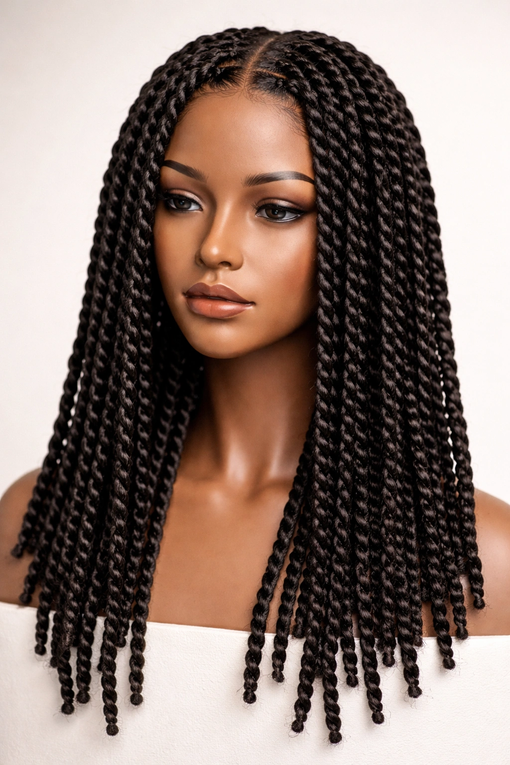Two-strand twists on a mannequin head