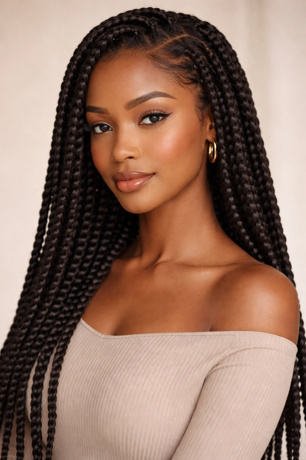 Medium-close portrait of two-strand twists on natural hair