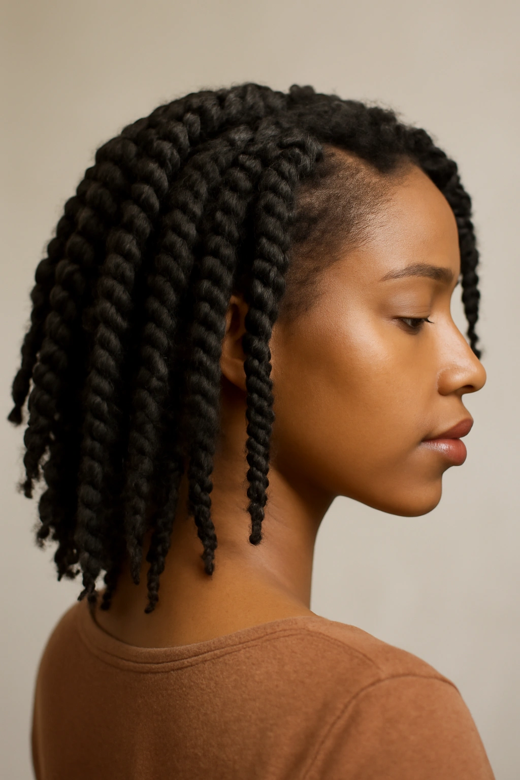 10 Twist Out Styles for Short Natural Hair to Copy 3 Two-strand twist outs showing extended length and defined texture