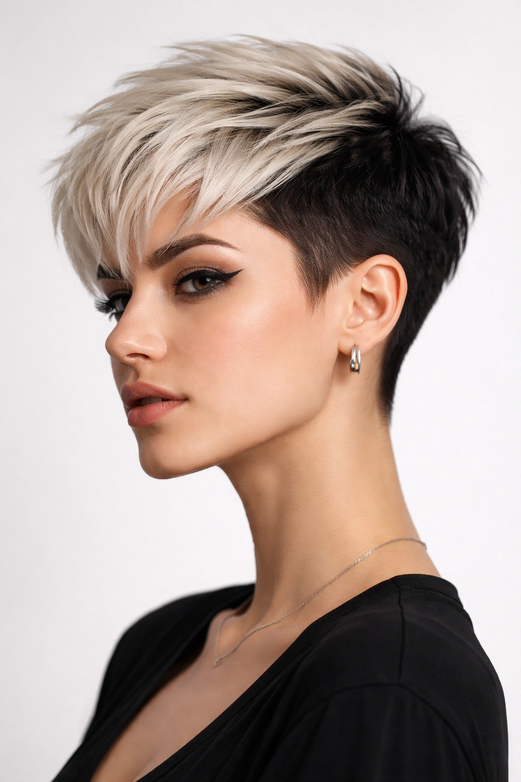 Two-tone pixie with color-blocked sides and top