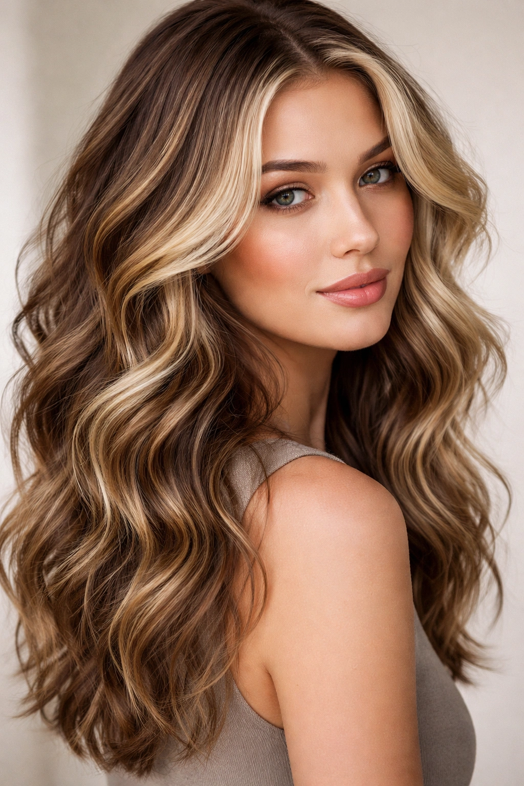 Fine wavy hair with two-tone highlights and lowlights