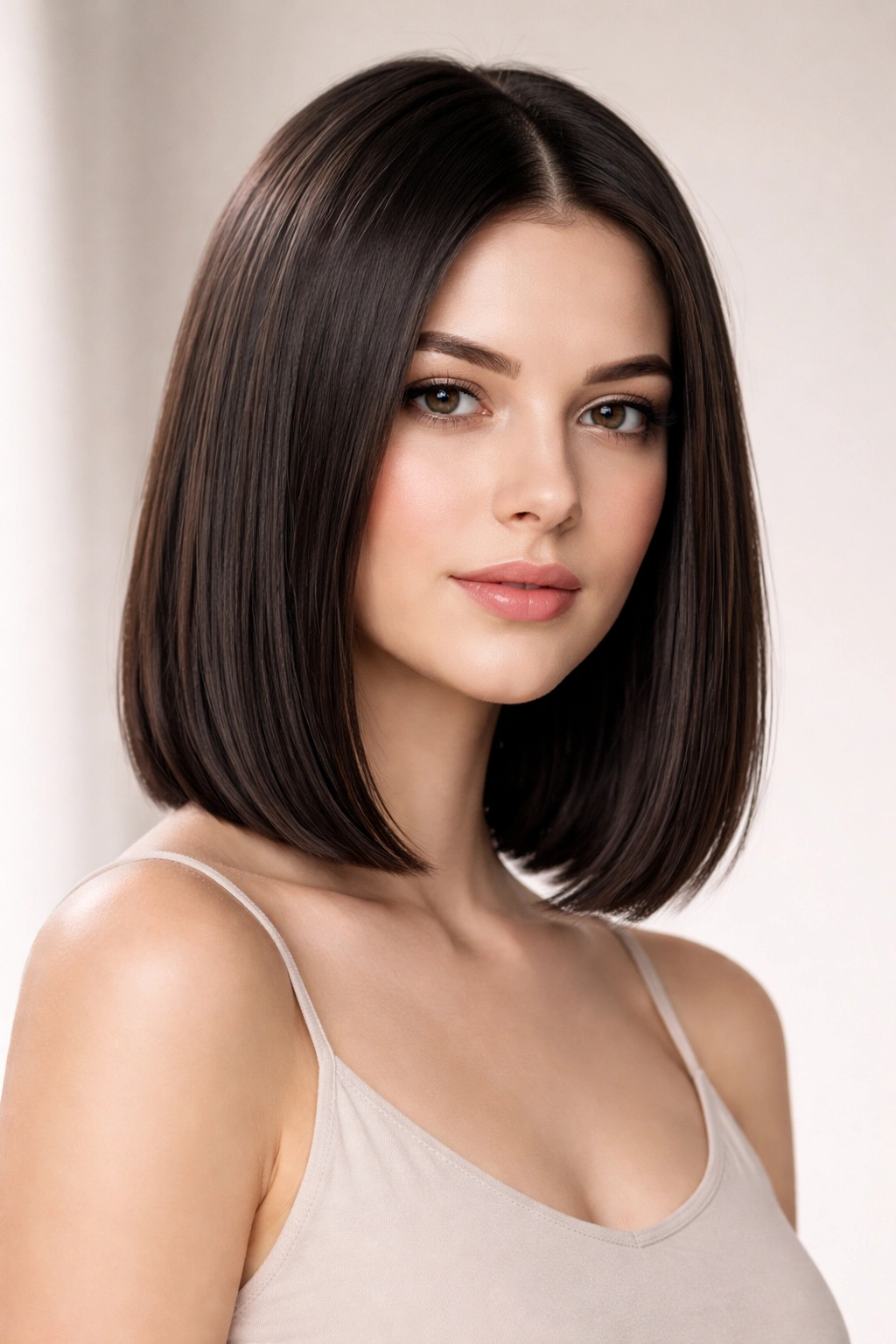 Close-up of Type 1A hair in a blunt bob with sleek, straight strands.