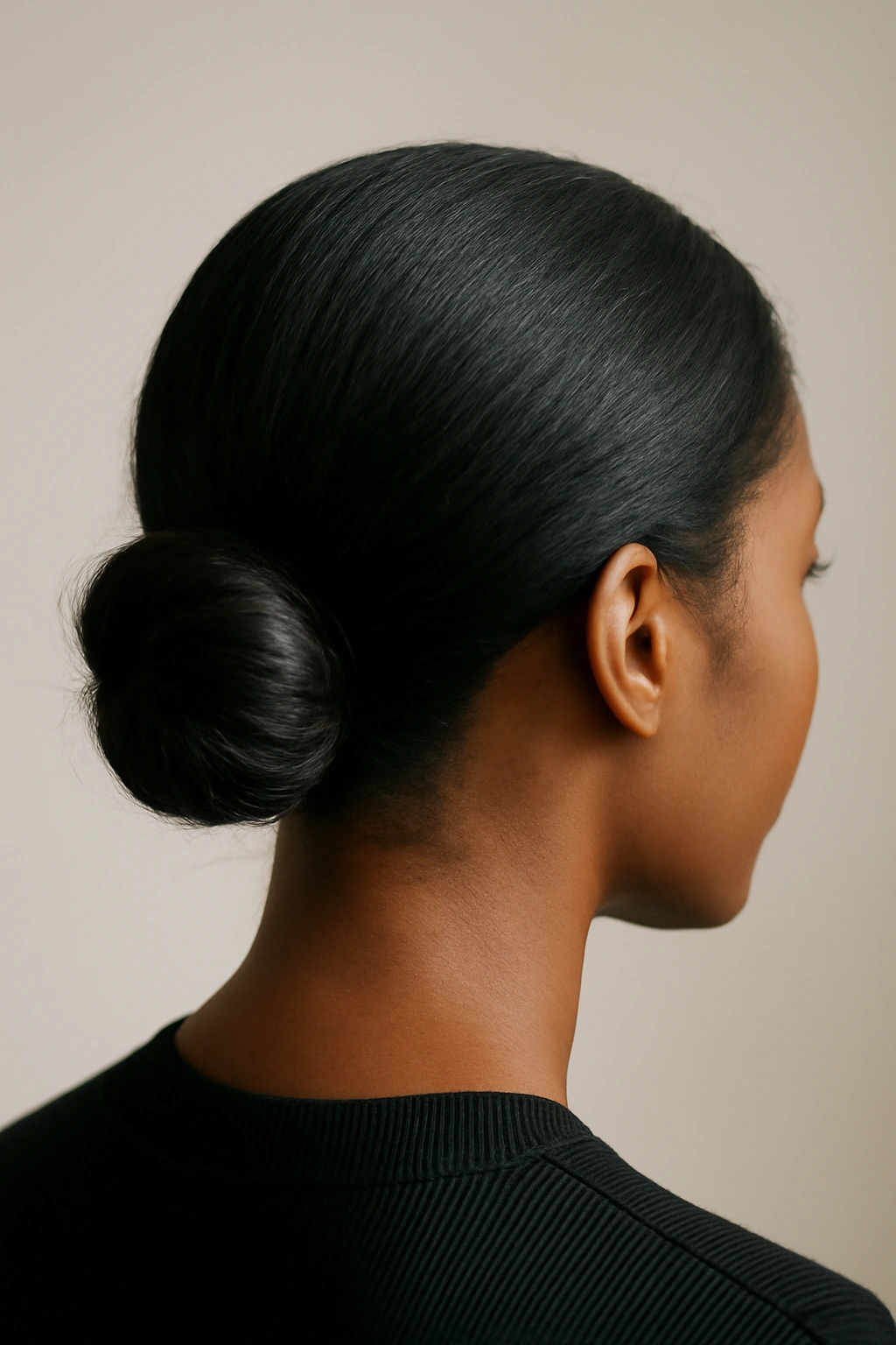 10 Elegant Low Bun Styles for Black Women to Try 9 Side-back view of an underbun showing a hidden bun beneath gathered hair