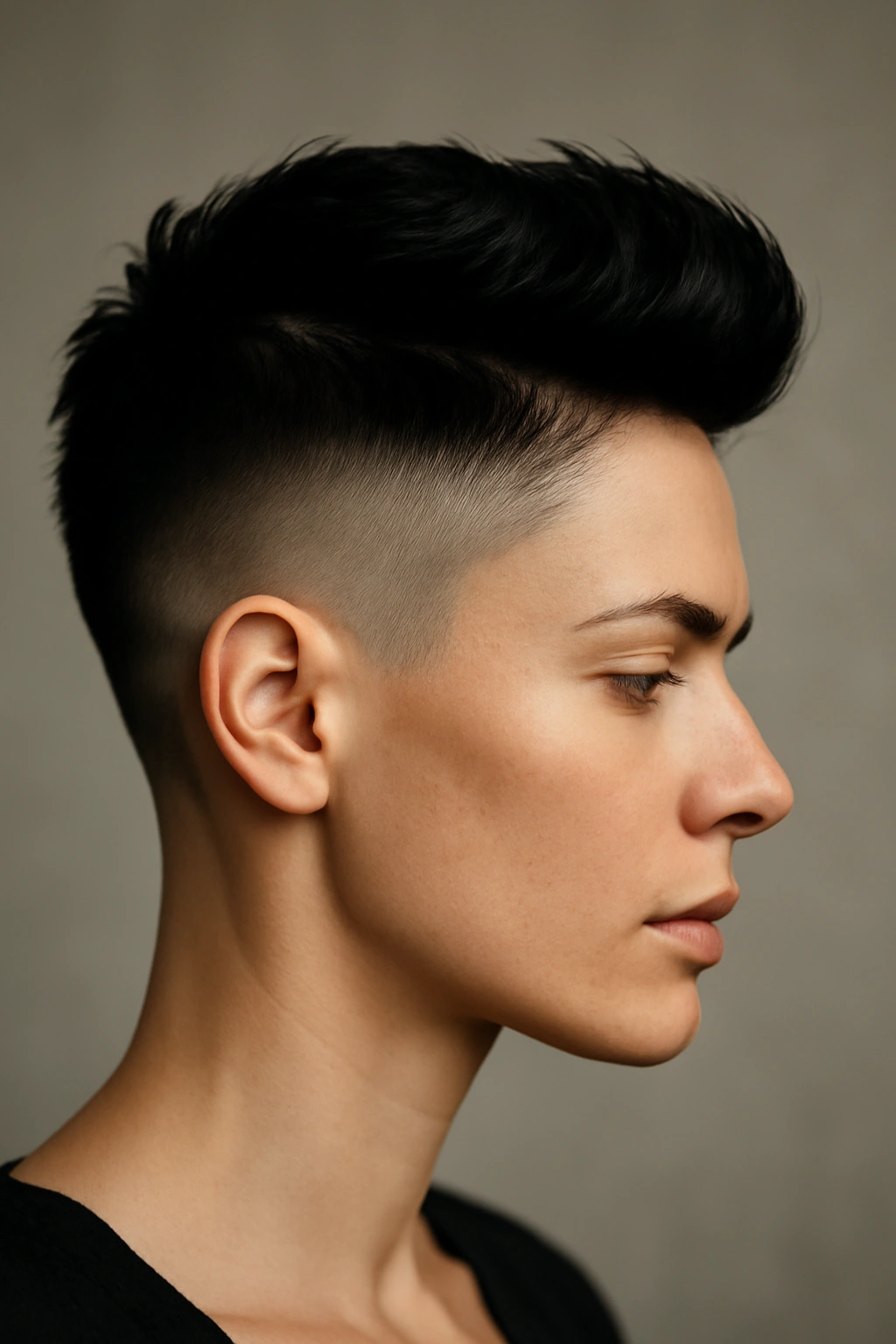 15 Short Haircut and Color Combos Worth Trying Together 5 Side-profile of an undercut with jet-black top and shaved sides