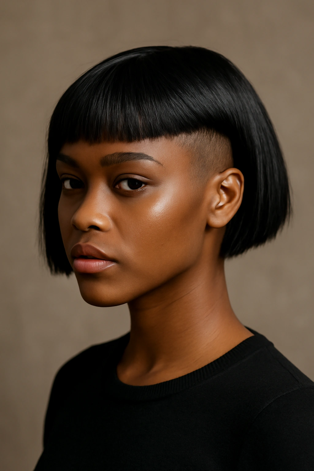 12 Short Haircuts Every African Woman Should Try 6 Profile/front view of a Black woman with an undercut bob