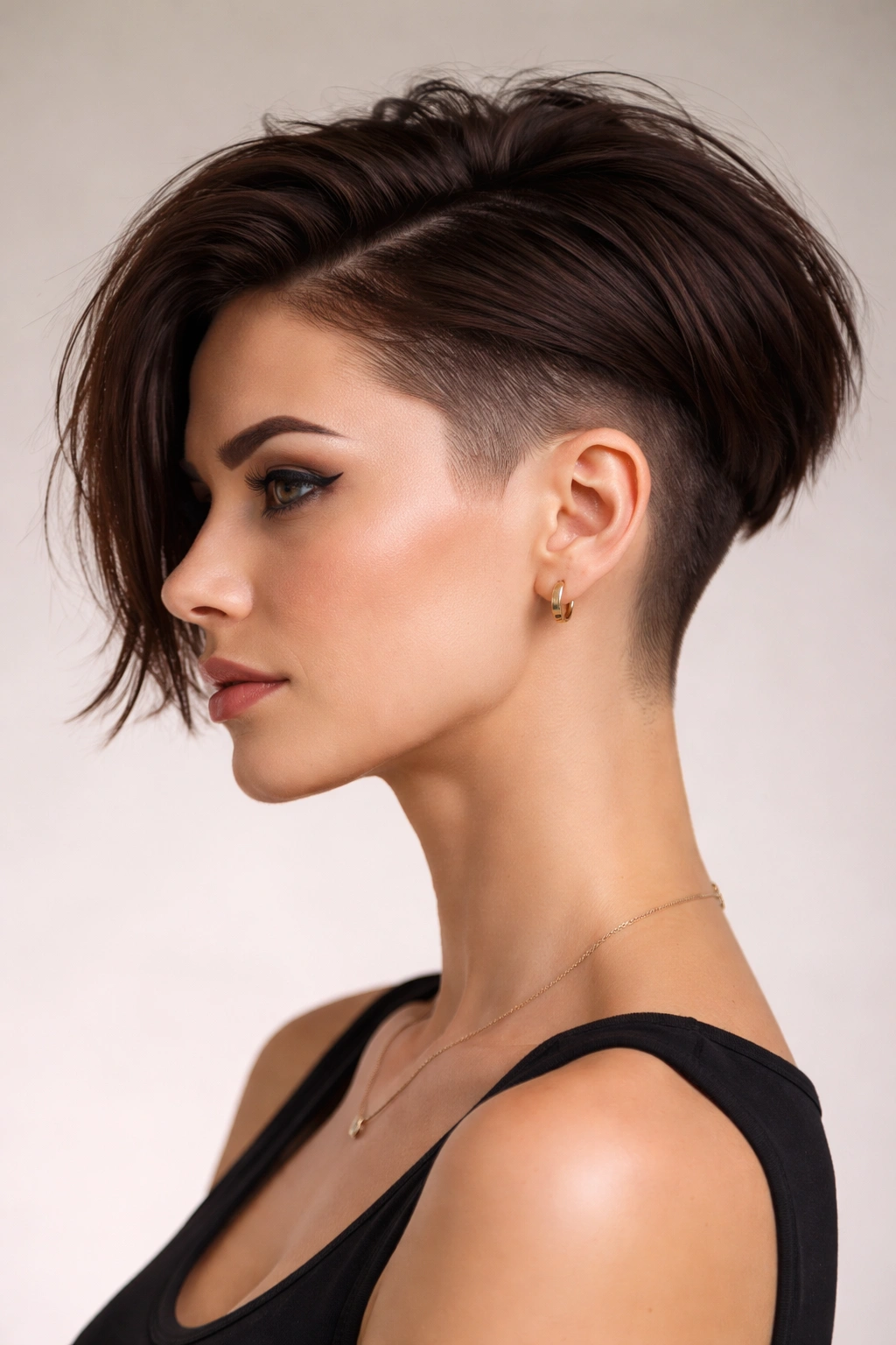Side profile showing a disconnected undercut with a longer top section.