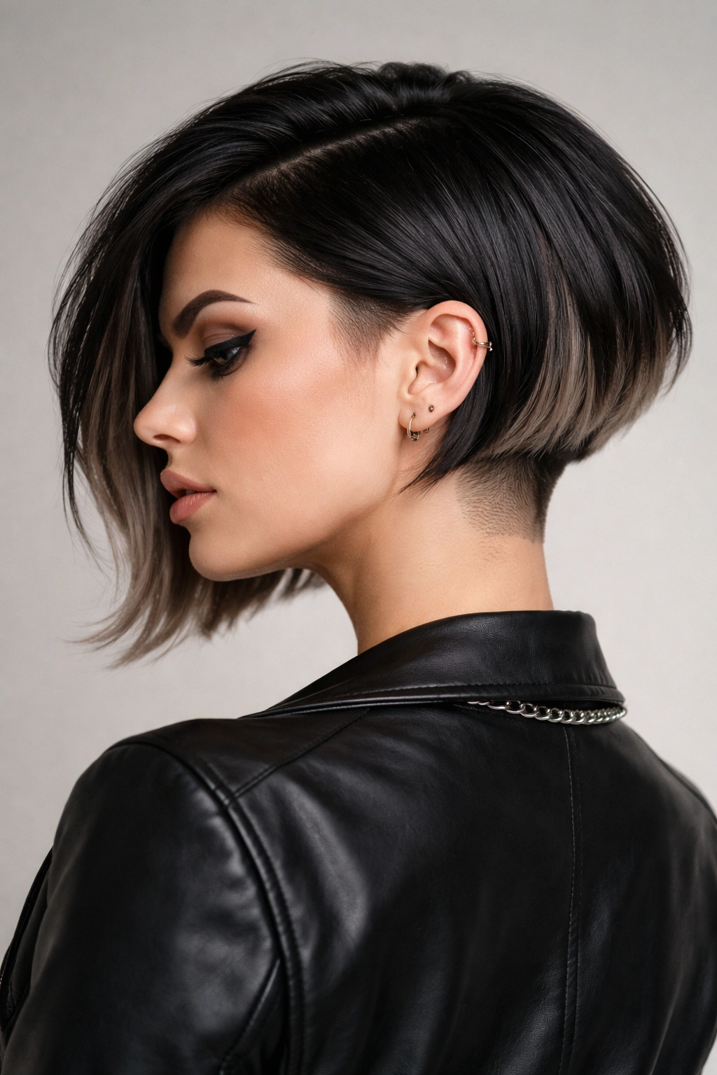 Portrait of an undercut bob showing a shaved undercut at the nape
