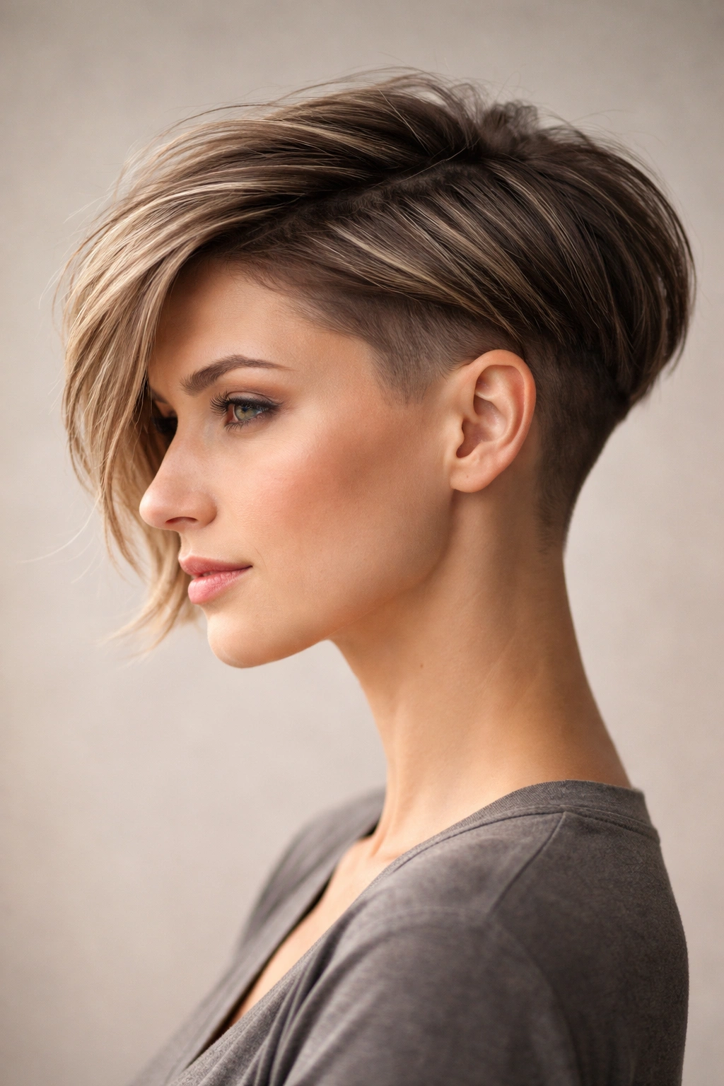 Undercut bob with very short sides and longer textured top