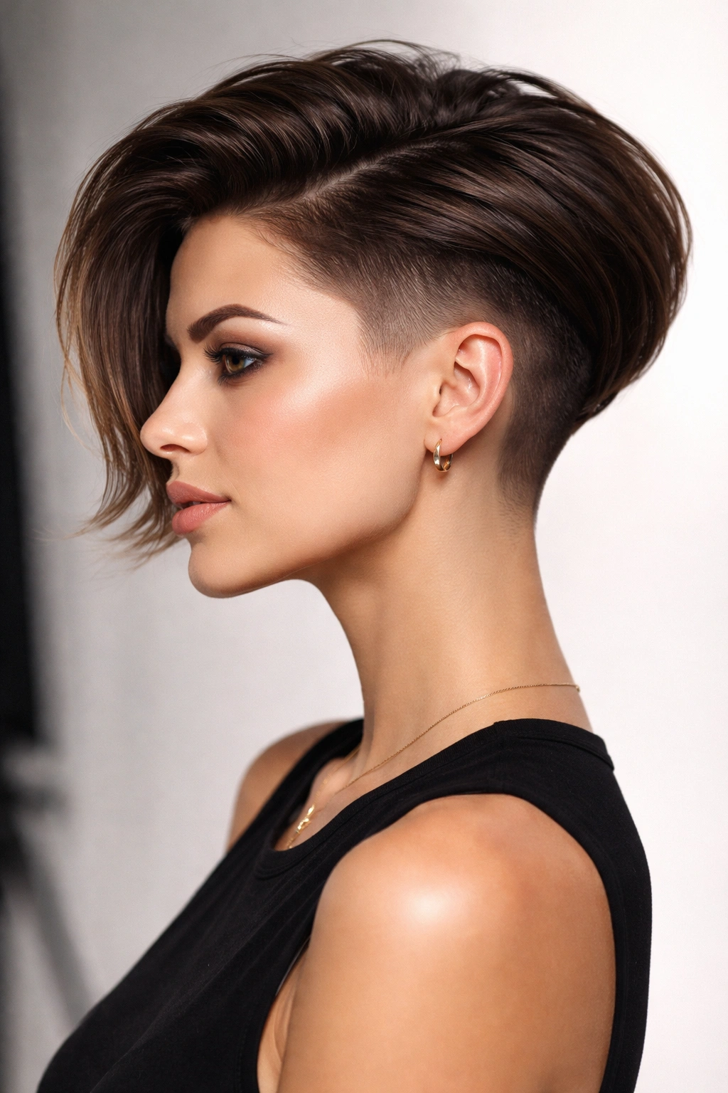 Sculpted undercut bob with close sides and longer top