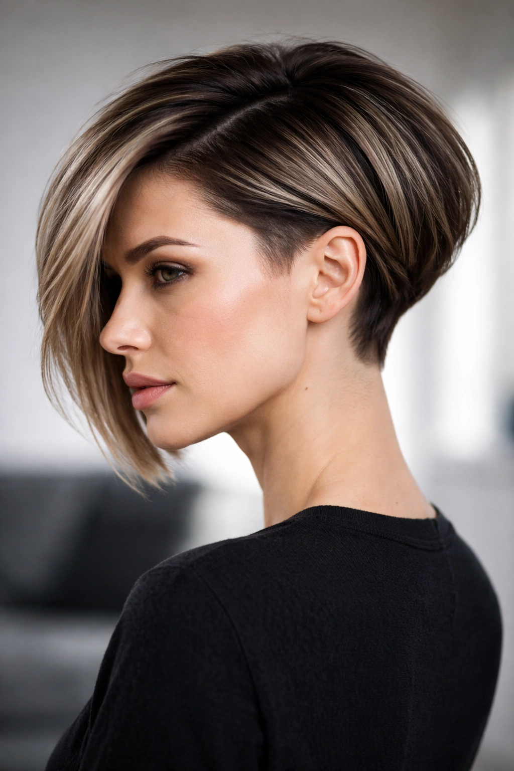 Bob with an undercut showing short sides and a longer top.