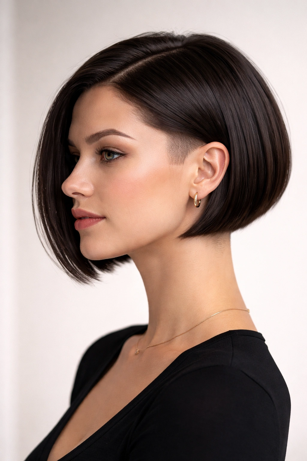 25 Short Haircuts Matched To Your Face Shape 22 Sharp undercut bob with blunt front and hidden back undercut on an oval-faced model