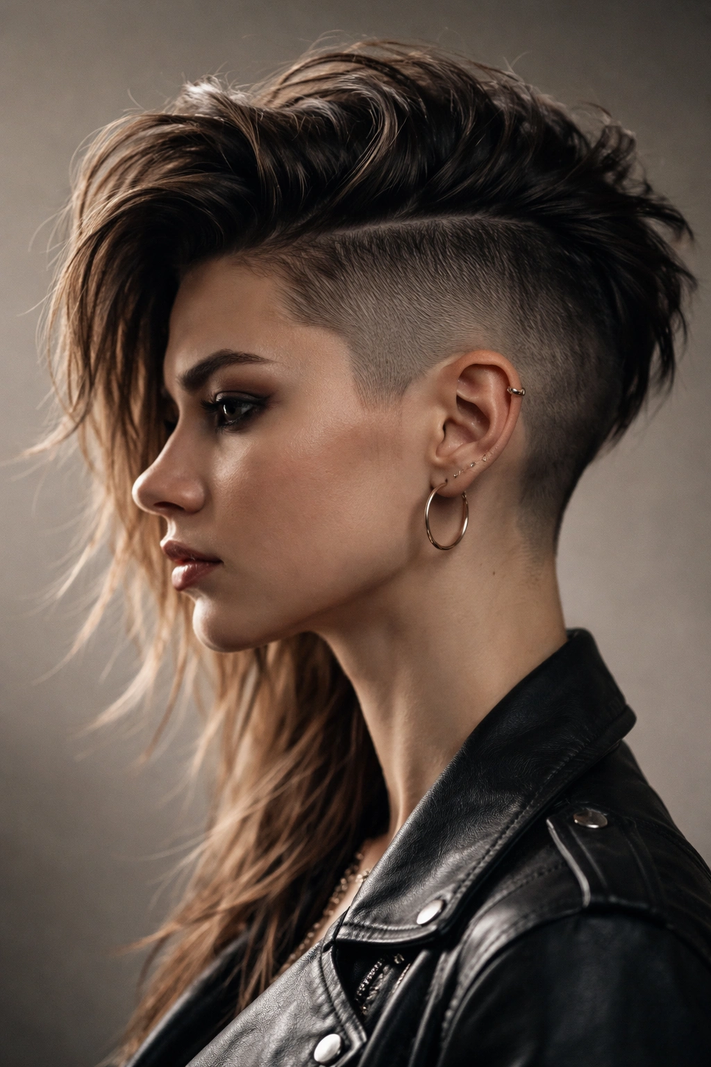 10 Rockstar Inspired Short Cuts For Edgy Women 3 Profile portrait of a person with an undercut and buzzed sides, showing sharp line work.