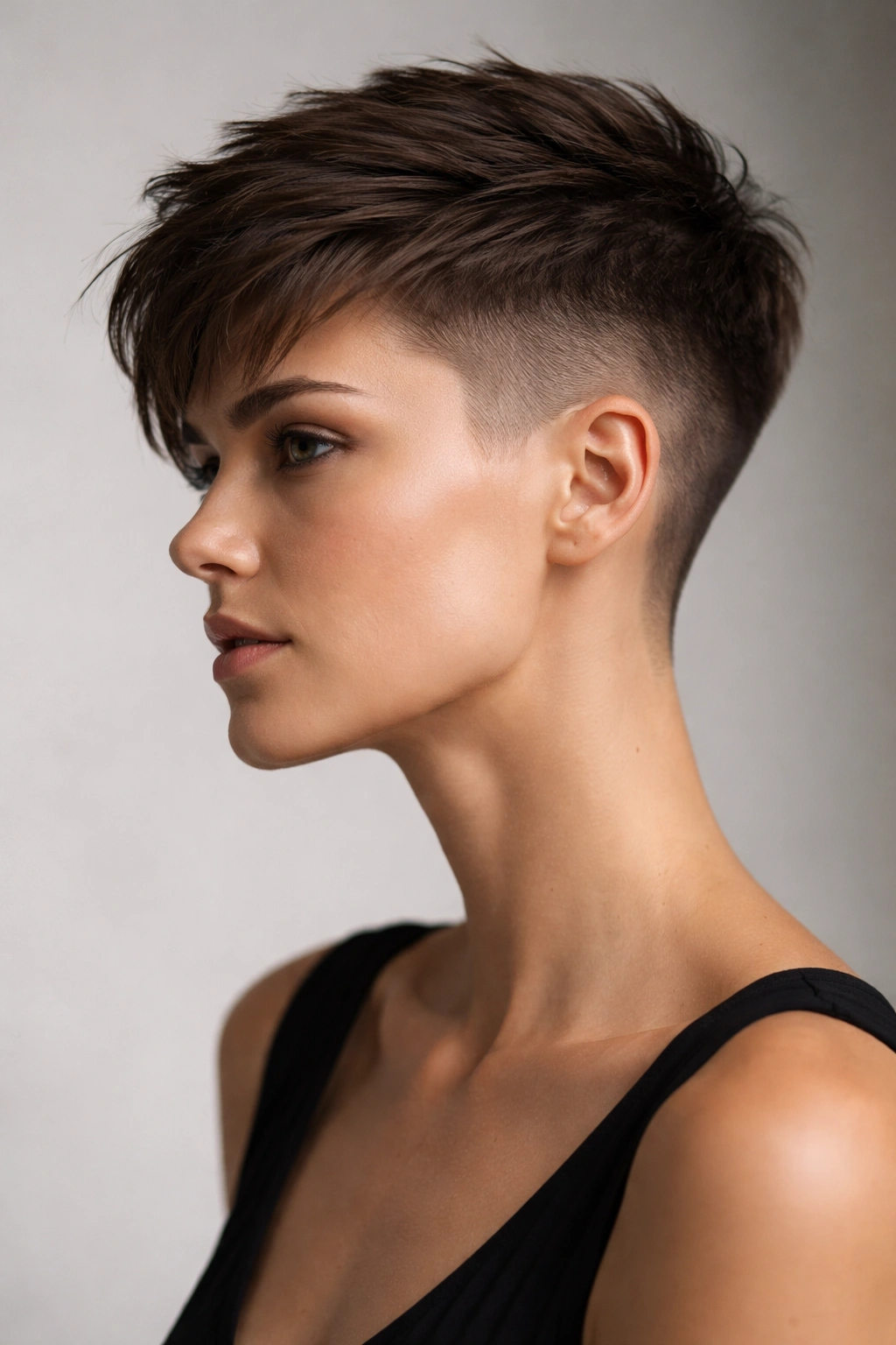 15 Short Haircuts That Soften A Square Jawline 7 Close-up portrait of a cropped undercut with shaved sides and textured top.